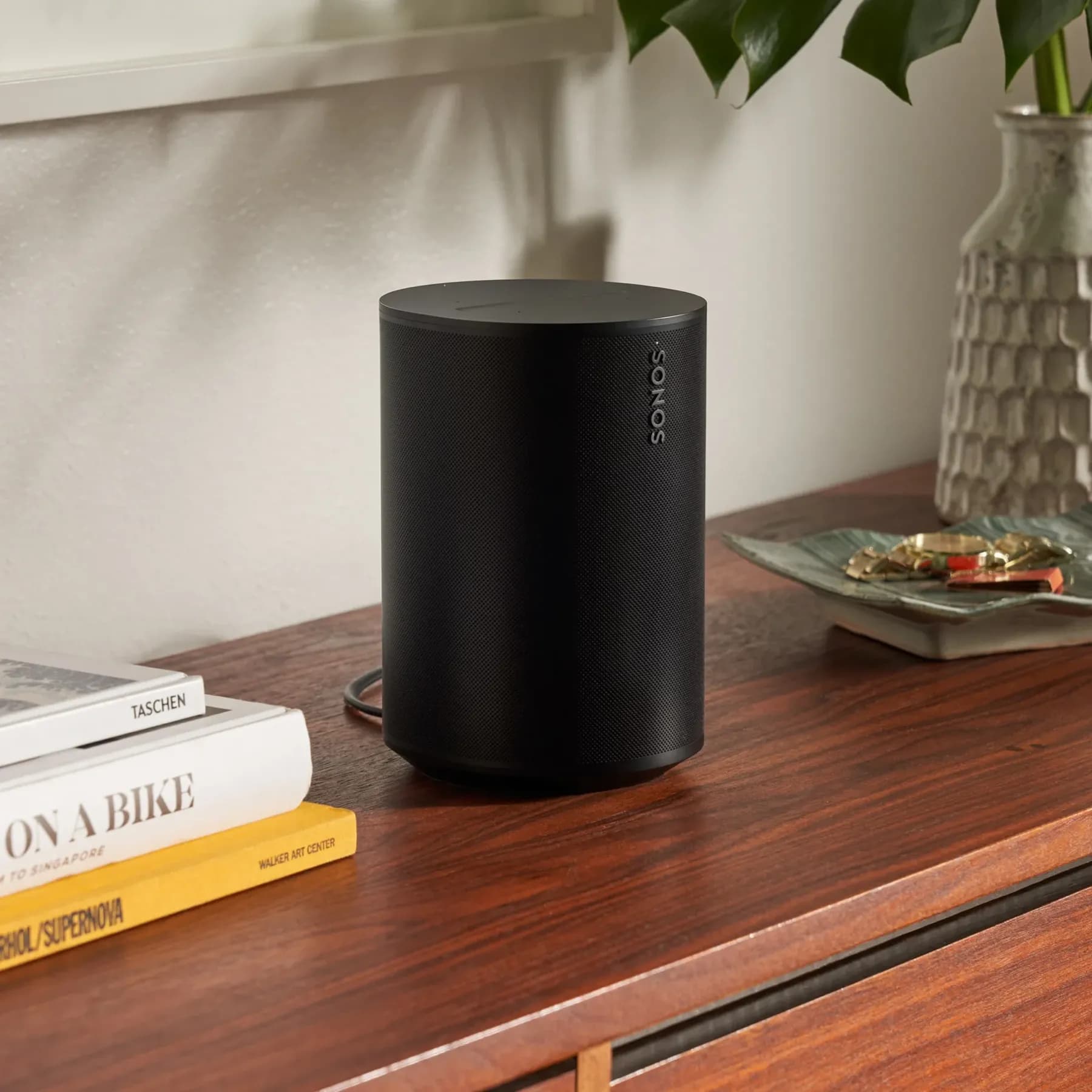 Sonos speaker on a sideboard